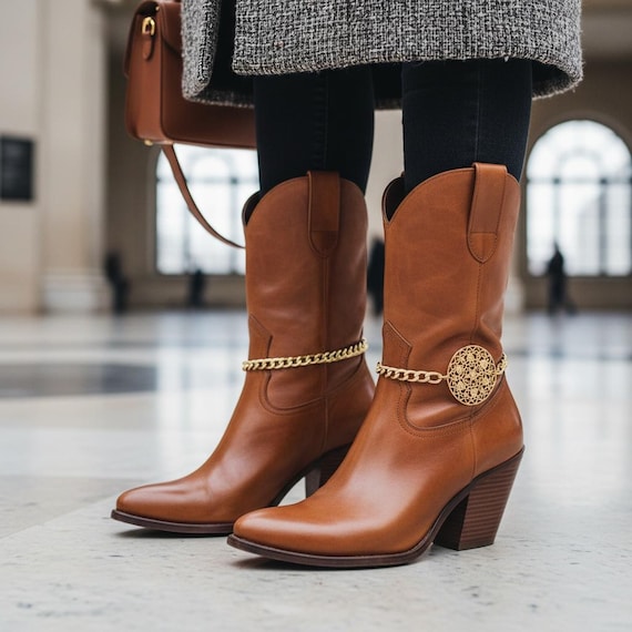 Handmade Gold Boot Chain Bracelets with Love Medallion Charm – USA Made Pair BC294