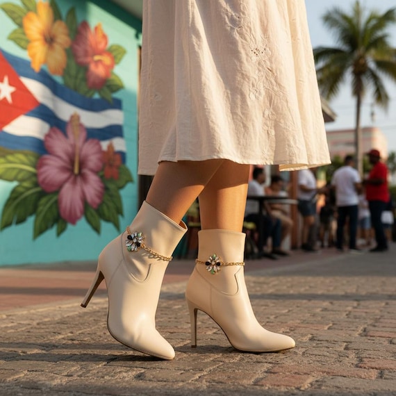 Gold Boot Chain Bracelets with Green Floral Star Shoe Charm Anklet (Pair) BC283