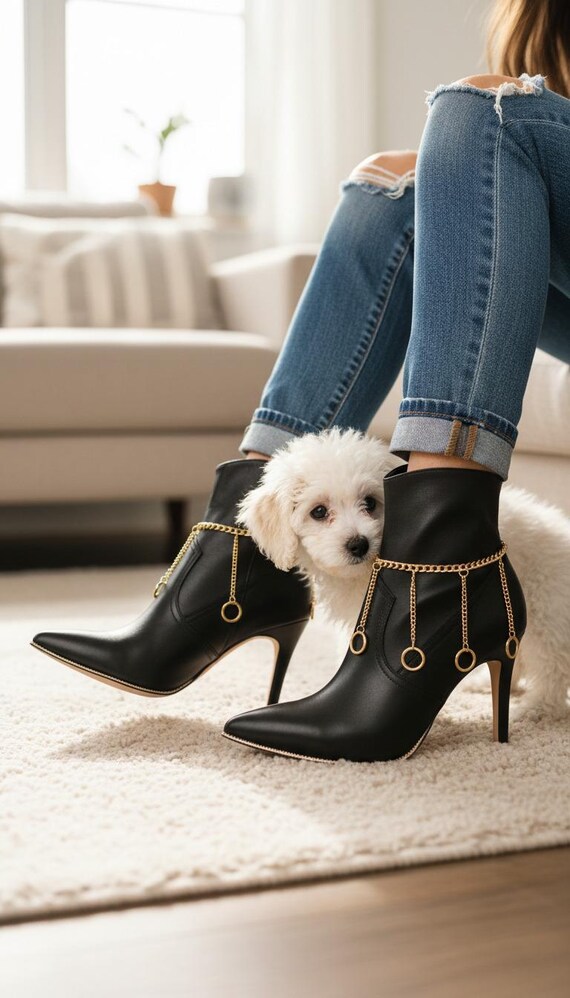 2PCS Gold Metal Chain Boot Bracelet: Western Ring Charm Jewelry SET    BC107