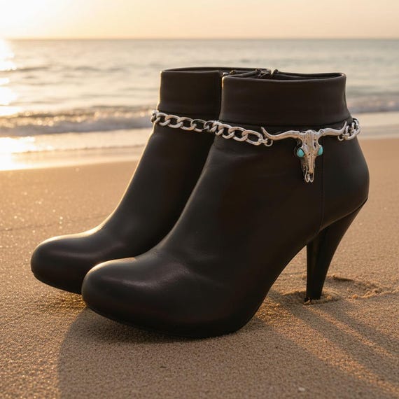 Silver Boot Chains: Longhorn Skull Anklets, Western Cowgirl Jewelry
