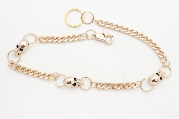 Gold Skull Wallet Chain: Biker Punk Jeans Pants Side Loop
