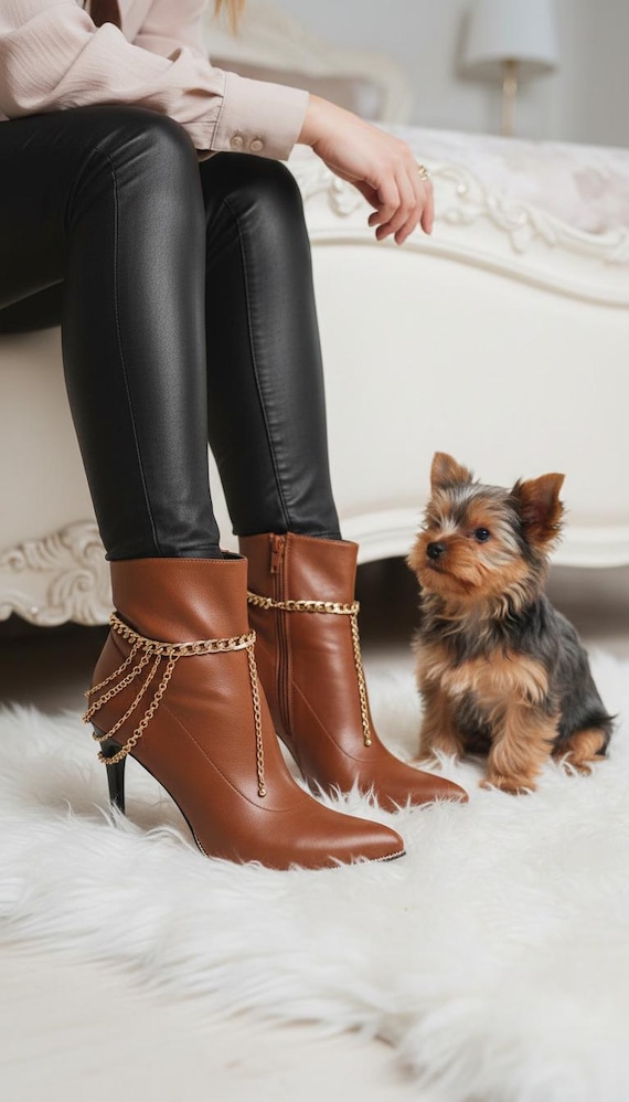 Gold Boot Chain Anklets Pair, Multi-Strand Wave Draped Shoe Jewelry 2PCS   BC99