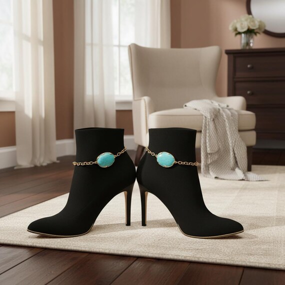 Western Boot Chain: Gold Metal & Orange Bead Shoe Jewelry