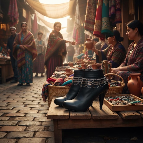 Antique Silver Boot Chains – Draped Flower Western Cowgirl Ankle Jewelry