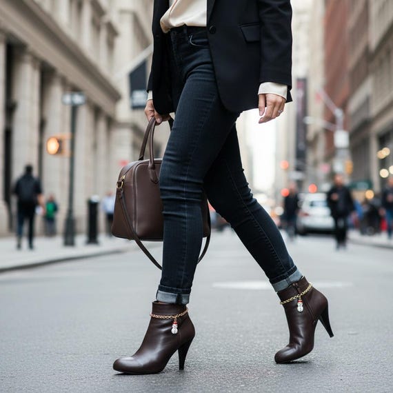 Women 2PCS White Snowman Charm Boot Chains – Gold Christmas Jewelry, Handmade USA BC276