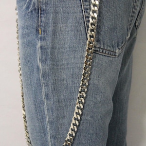Nuevo llavero de cadena de metal plateado para billetera para hombre y mujer, con eslabones gruesos para motociclistas, para jeans, tira larga de 32" de largo