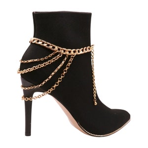 Women Gold Metal Boot Chain Bracelet Anklet Shoe Multi Strand Wave Bling Charm Bling Fashion Accessory