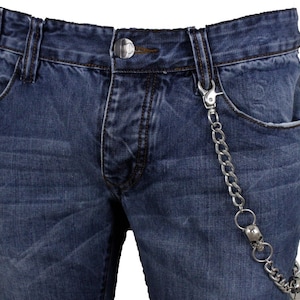 Nuevos hombres y mujeres Color plateado Calaveras de metal Cartera Cadena Llavero Anillo de cierre Pantalones vaqueros de hilo largo Loop Biker Look Elija su talla