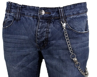 Cadena para billetera de motociclista con calavera - Cadena plateada para jeans de 61 cm