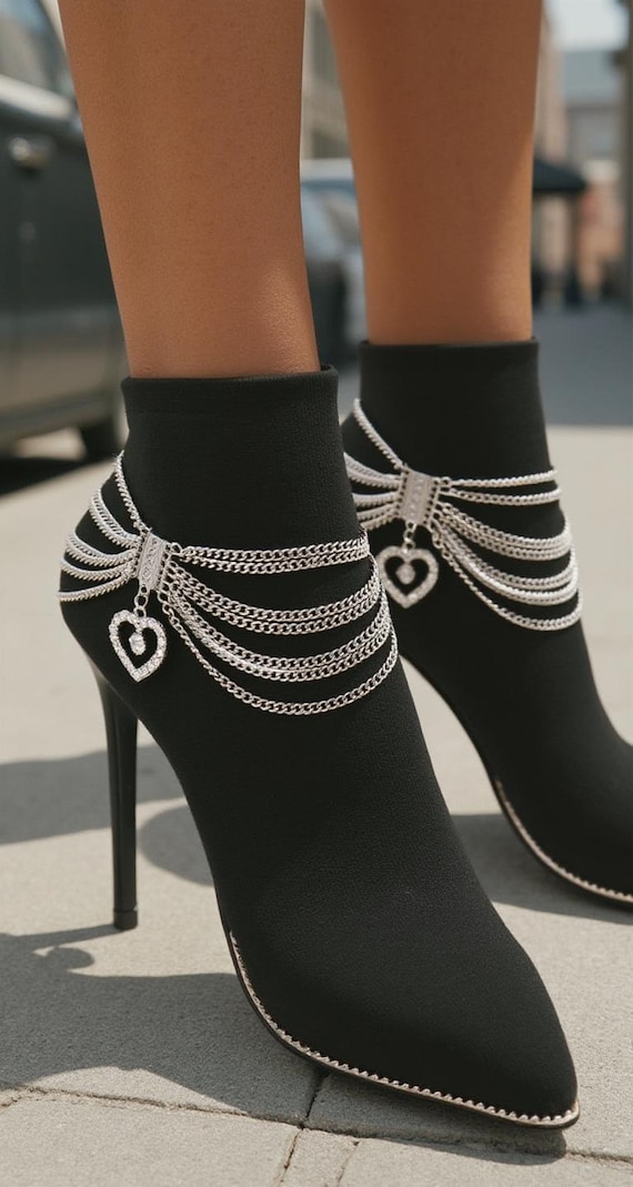 Rhinestone Heart Boot Chains: Silver Western Boot Jewelry, USA Made