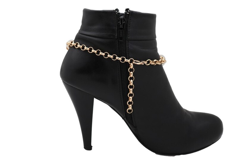 Gold Metal Boot Chain Wave Bracelets Pair, Bling Bead Charm Boot ...