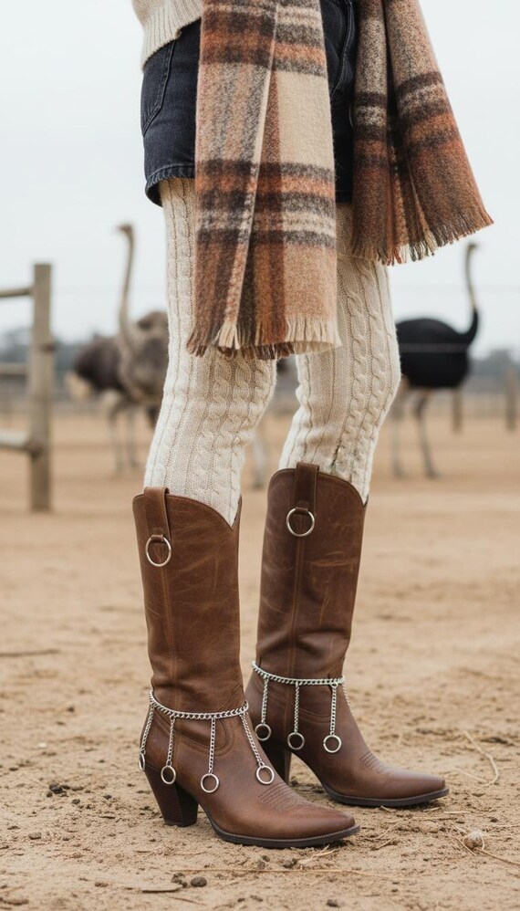 Silver Metal Chain Boot Bracelet: Western Ring Charm Jewelry  SET 2PCS     BC86