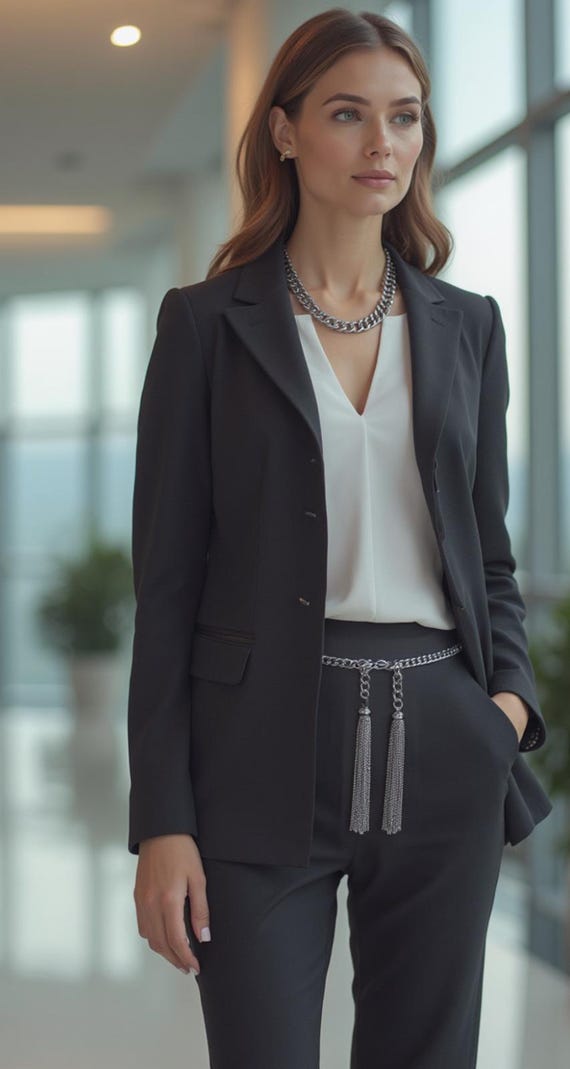 Silver Metal Chain Belt: Women's Tassel Waist or Hip Belt (XS-XL)