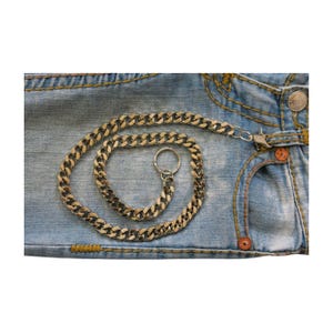 Nuevo llavero de cadena de billetera de metal plateado para hombre, estilo motero, con eslabones gruesos, estilo jeans de hebra larga, estilo motero