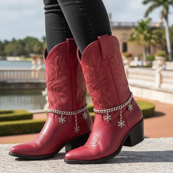 Women silver snowflake boot bracelet pair winter shoe anklet handmade USA holiday BC285