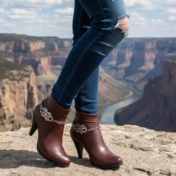 2PCS silver western boot chain bracelet southwestern charm shoe anklet handmade in USA BC251