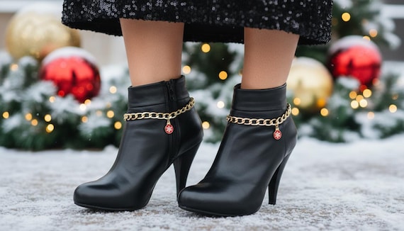 Gold Boot Chains – Snowflake Charm Anklets, Western Shoe Jewelry (Pair)