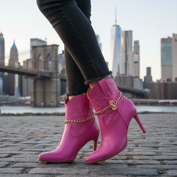 Women Gold Boot Chain Bracelets with Dollar Sign Charm – Handmade USA Pair BC306