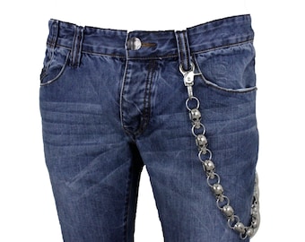 Skull Wallet Chain: Silver Metal Biker Punk Rock Style (21&quot;)