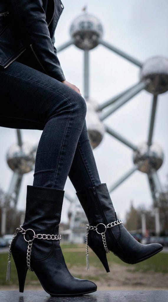 Women's Silver Metal Circle Ring Boot Chain: Western Tassel Shoe Jewelry SET   BC133