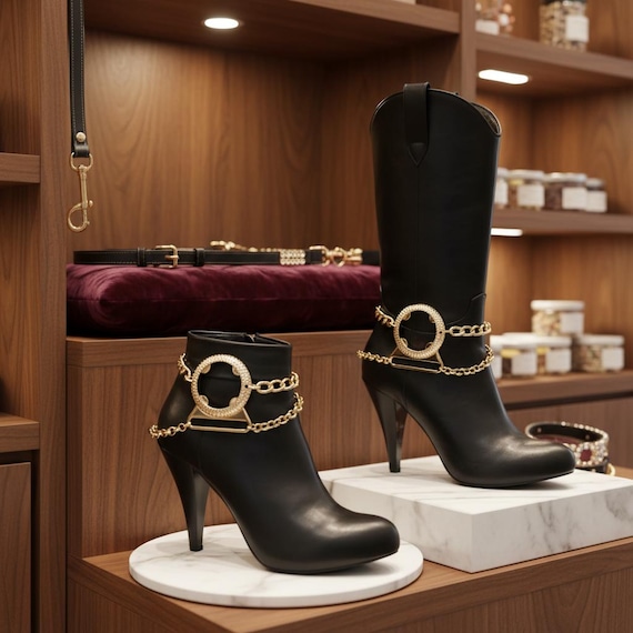 Gold Western Boot Chains – Geometric Charm Anklets, Handmade Pair