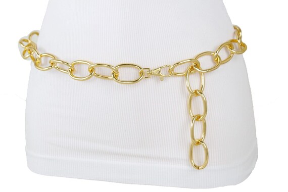 Sexy Women Gold Metal Chain Chunky Links Skinny Waistband Fashion Belt Bling Accessory