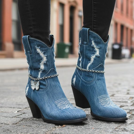 Women Silver Butterfly Boot Chain Bracelets Pair, Shoe Charm Anklet Handmade In USA BC238