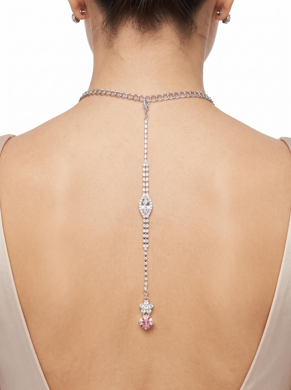 Handmade Pink Rhinestone Backdrop Clip On Necklace Attachment WN79