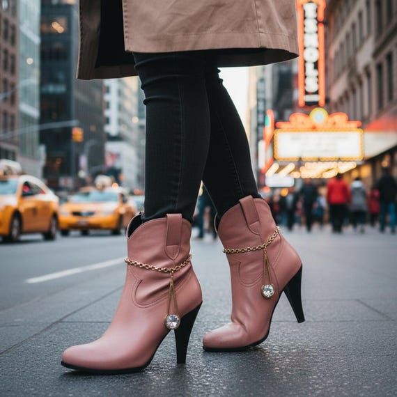 Women Gold Metal Long Drop Bling Bead Boot Chain Bracelets SET: Shoe Anklet BC236