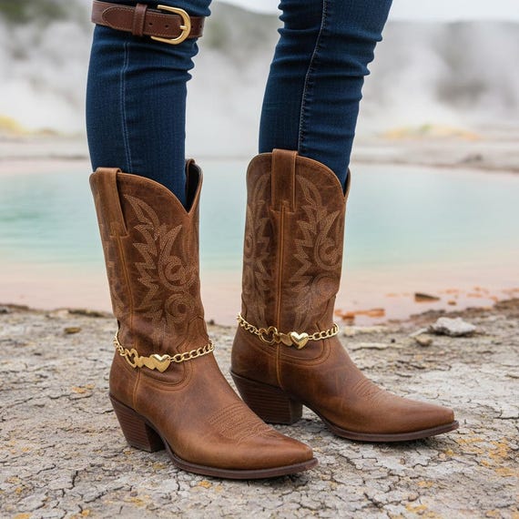 2PCS Women Gold Metal Chain Boot Bracelet Shoe Heart Charm Love Friendship Anklet BC156