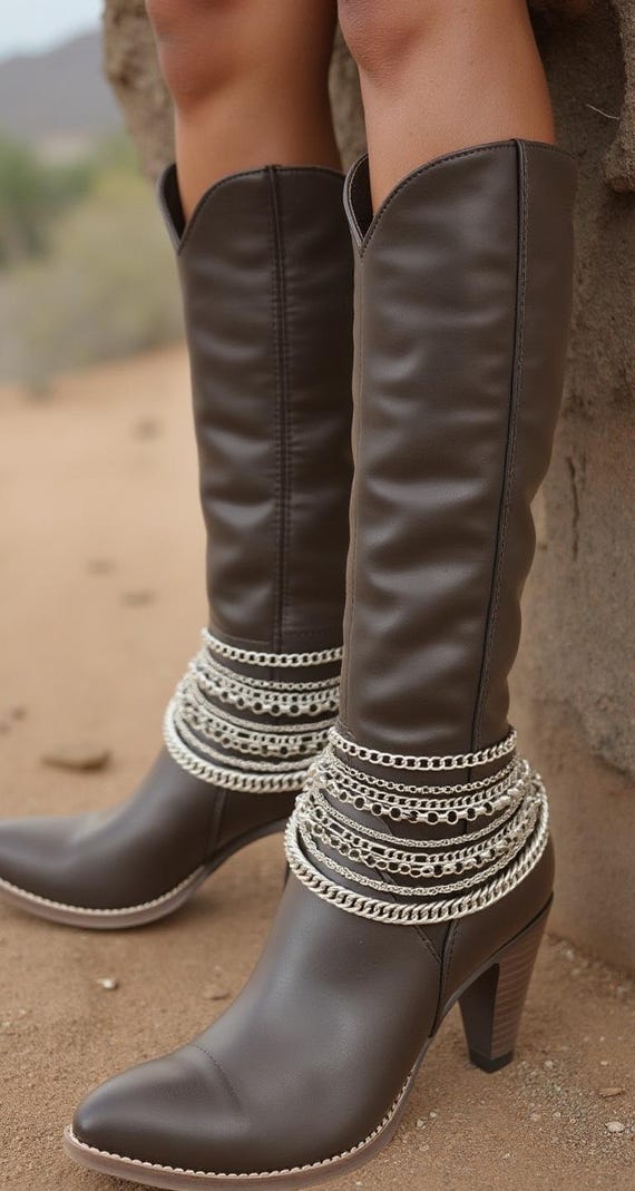 Silver Metal Boot Chains: Western Fashion Jewelry, Handmade in USA