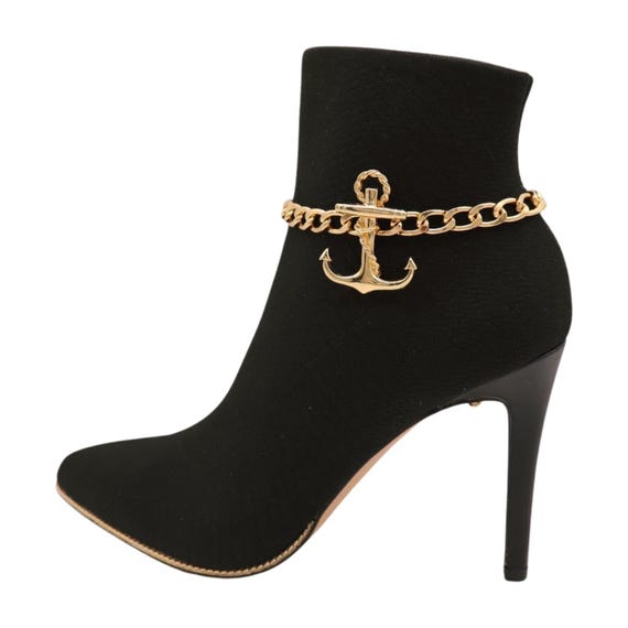 Gold Boot Chain Bracelet: Anchor Charm Anklet, Western Fashion (Made in USA)