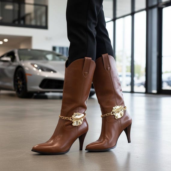 Gold Western Boot Chains – Art Deco Charm Anklets, Handmade USA (Pair)