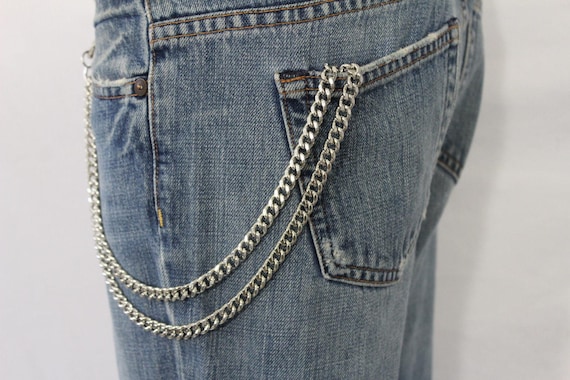 Men’s handmade silver wallet chain double short strand jean chain USA made 16" M30