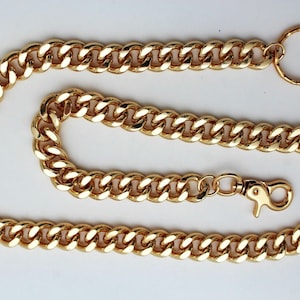Cartera informal de metal dorado para hombre y mujer, con cadenas resistentes, para vaqueros de motociclista, llavero con cierre de aro, elige tu talla.