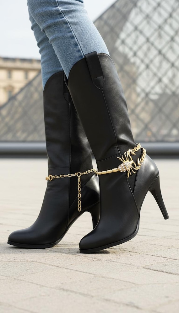 2PCS Women Gold Metal Boot Chain Scorpion Shoe Charm Anklet SET Fashion Jewelry BC124