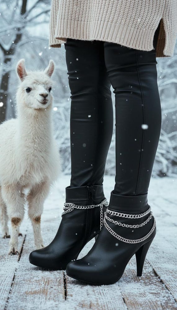 Silver Wave 3 Strands Charm Boot Chains: Western 2PCS Ankle Bracelet SET, USA BC114