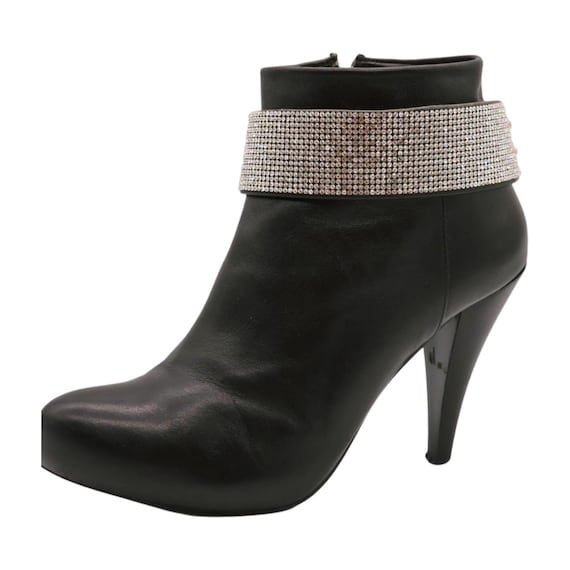 Rhinestone Western Boot Strap: Faux Leather Anklet Bracelet