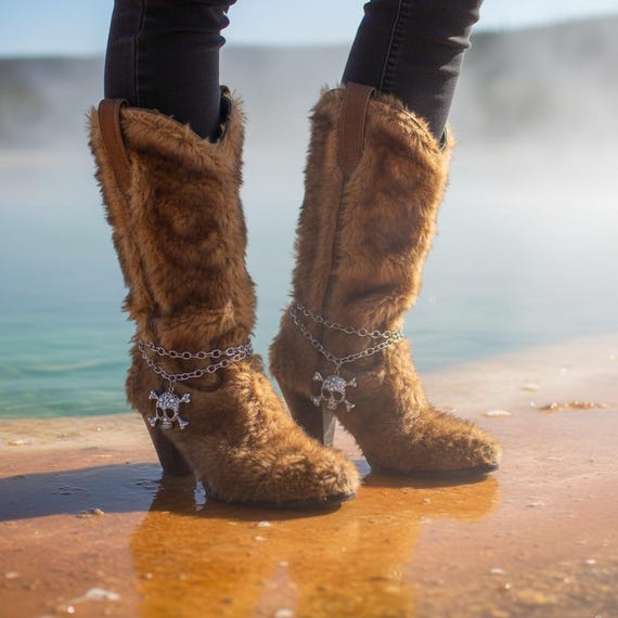 2PCS Skull Charm Boot Chain: Silver Metal Gothic Fashion Shoe Jewelry SET  BC164