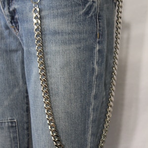 Nuevos hombres y mujeres, cadenas de billetera plateadas, motorista de Metal, eslabones gruesos de hebra larga y pesada, elige tu talla