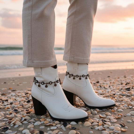 Antique Copper Boot Chains, Crystal Charm Anklets, Inspirational Words (Hope, Peace, Smile) BC266