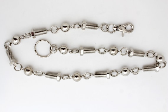 Silver Biker Wallet Chain: Heavy Metal Ball & Screw Design