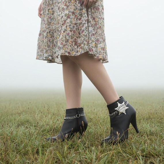 Sheriff Star Boot Chains: Silver Metal Cowgirl Jewelry - Made in USA