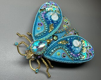 Blue Butterfly, Beaded Beetle Brooch, Gift for Her, For my best friend, Trend,  Party, Gifts for Wife, Brooch