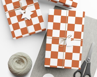 Burnt Orange Checkered Retro Gift Wrapping Paper - For Christmas, Holidays, Birthdays, and more!