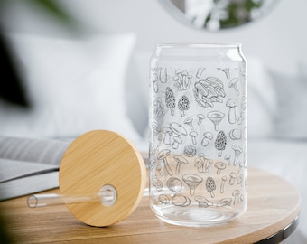 Groovy Mushroom Sipper: Retro 16oz Glass Tumbler With Straw and Lid