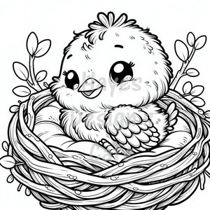 Uccellino da colorare pagina pastelli nido albero fiori foglie ali volare cielo becco animale fauna selvatica disegno linea arte stampabile da colorare PNG Cricut