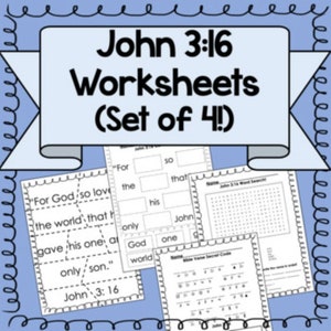 John 3:16 Bible Verse Sunday School Worksheet Set