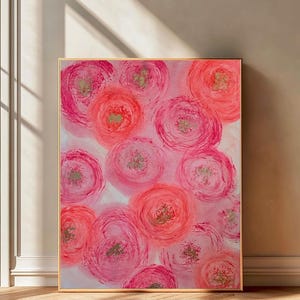 Large – Original Pink & Orange Floral Acrylic Painting, Original Art For Home/Office
