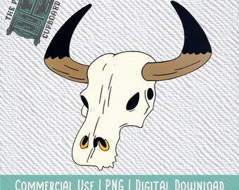 Retro Cartoon Western Skull PNG | Digital Download | Two Sizes Included for Large & Small Projects